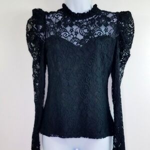 Aqua Black Lace Sleeve Top Size Small